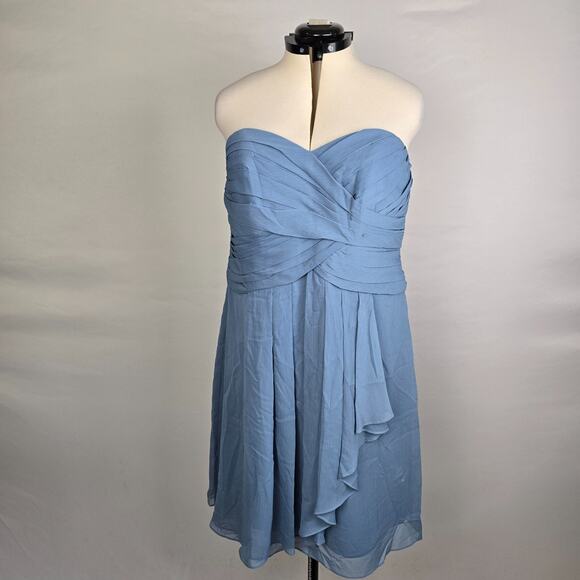 David's Bridal Dress Women's 16 Blue Strapless Mini Ruffles Bridesmaid Prom NWT - Picture 1 of 16
